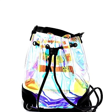 Hologram Transparent Clear Drawstring 2-Way Backpack Hobo MH-HL005