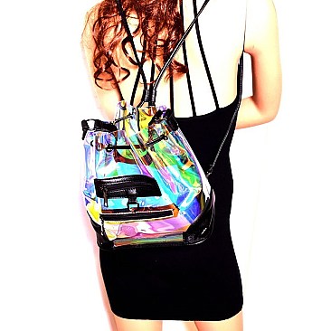 Hologram Transparent Clear Drawstring 2-Way Backpack Hobo MH-HL005