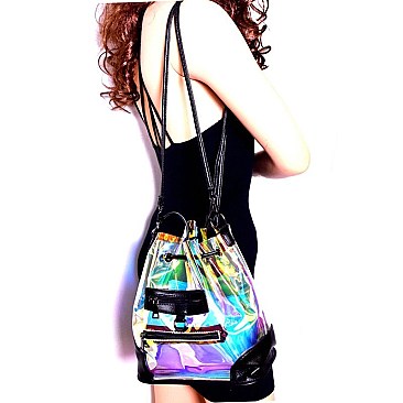 Hologram Transparent Clear Drawstring 2-Way Backpack Hobo MH-HL005