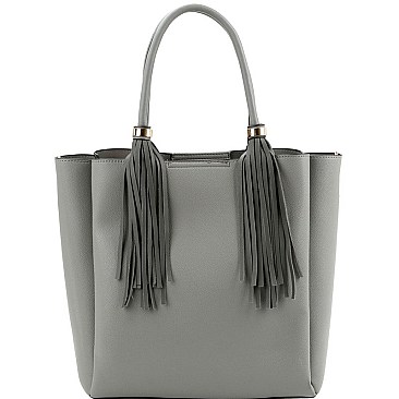 3 COMPARTMENT DOUBLE TASSEL TOTE