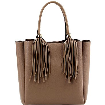 3 COMPARTMENT DOUBLE TASSEL TOTE