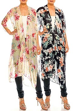 Pack of 12 Pieces Stylish Floral Print Sheer Kimono LAHN005