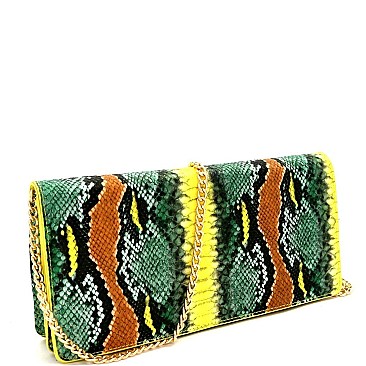 Snake Print Multi-Color Flap Clutch Shoulder Bag