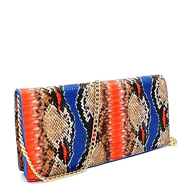 Snake Print Multi-Color Flap Clutch Shoulder Bag