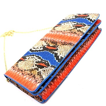 Snake Print Multi-Color Flap Clutch Shoulder Bag