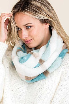 Pack of 12 Assorted Color Plaid Print Faux Fur Infinity Scarves