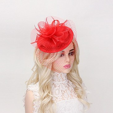 Classy Fascinator with Round Netted Veil Rose SLHTH2206