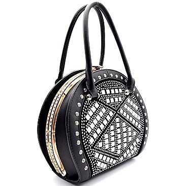 HY1820-LP Rhinestone Jewel-Top Round Frame Satchel