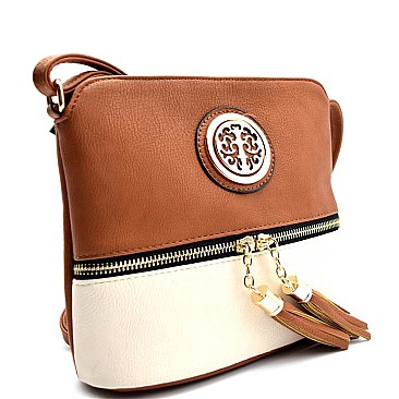 HY2042-LP Tassel Accent Emblem 2-Tone Cross Body