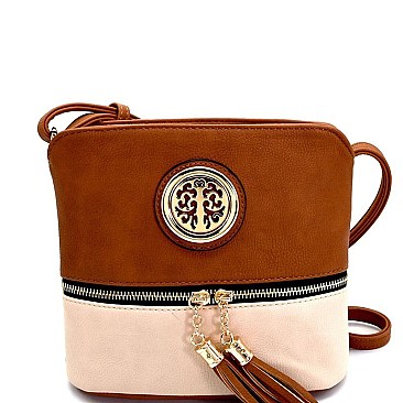 HY2042A-LP  Tassel Accent Emblem 2-Tone Cross Body