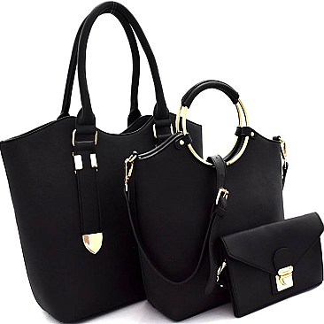 Round Handle Satchel Buckle Accent 3 in 1 Tote SET HY3020T-L