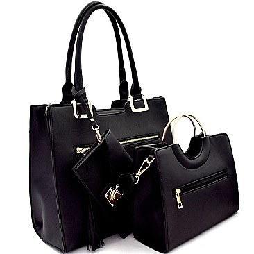 Round Handle Satchel Tassel Accent 3 in 1 Tote SET  MH-HY3170T