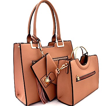 Round Handle Satchel Tassel Accent 3 in 1 Tote SET  MH-HY3170T