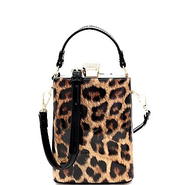 JEWEL TOP LEOPARD PRINT SATCHEL