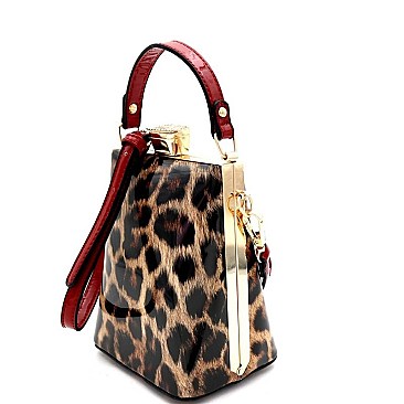 JEWEL TOP LEOPARD PRINT SATCHEL