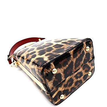 JEWEL TOP LEOPARD PRINT SATCHEL