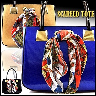 Celebrity Scarfed Accent Patent Tote