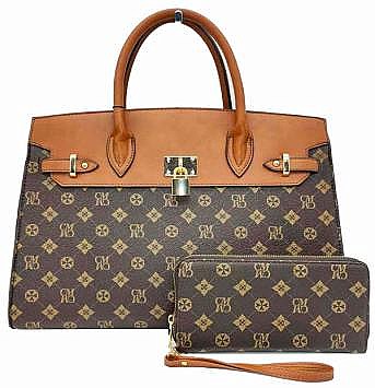 TRENDY PADLOCK ACCENT MONOGRAM 2 IN 1 SATCHEL SET