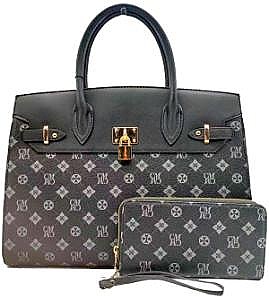 TRENDY PADLOCK ACCENT MONOGRAM 2 IN 1 SATCHEL SET