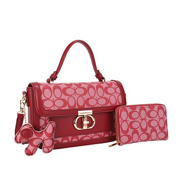 2- in-1 Oval Twist Lock Monogram Satchel Set + KeyChain Charming & Wallet