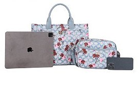 3-IN-1 Oval-Chery Monogram Print Satchel With Crossbody & Wallet Set