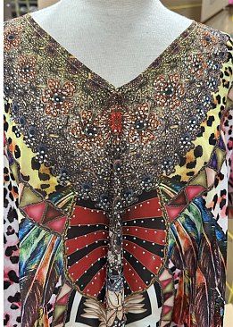 Bling Kaftan Poncho Cover Up V-Neck Top with Rhinestones