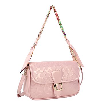 Oval Pattern Print Scarf with Chain Handle Crossbody Bag