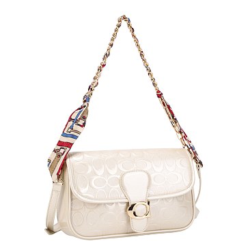 Oval Pattern Print Scarf with Chain Handle Crossbody Bag