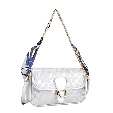 Oval Pattern Print Scarf with Chain Handle Crossbody Bag