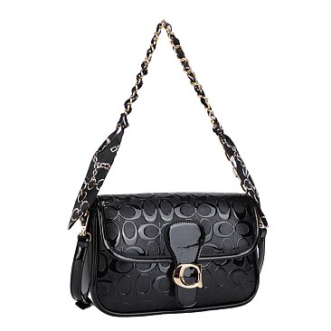 Oval Pattern Print Scarf with Chain Handle Crossbody Bag