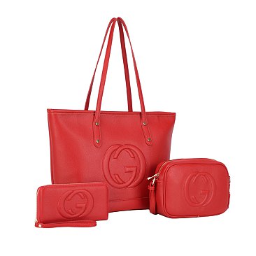 3-IN-1 Fashion Design Tote Bag W Crossbody & Wallet Set red