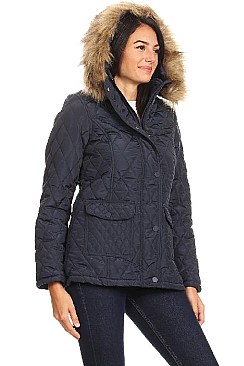 Solid Fitted Waterproof jacket With Fur Trim By Nina Rossi