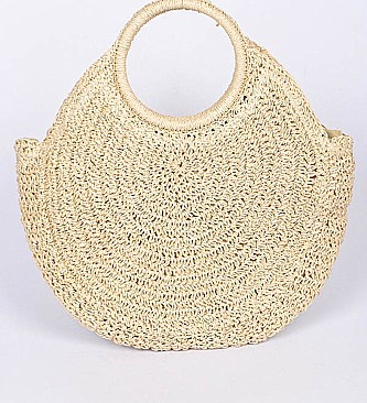 Large Raffia Woven Round Handbag