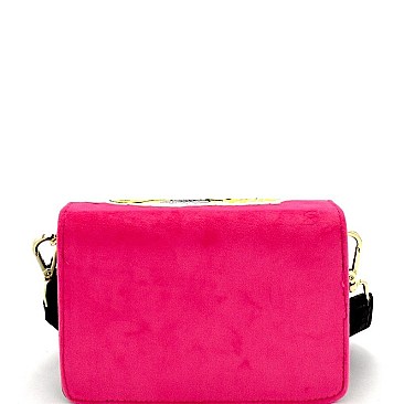 TIGER PATCH FELT-SUEDE FLAP SHOULDER BAG