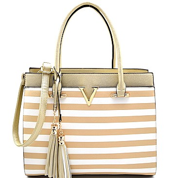 JA102-LP V-shaped Hardware Tassel Striped Satchel