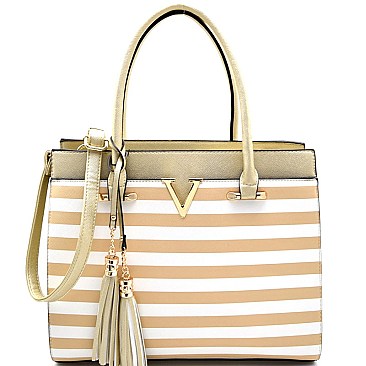 JA102-LP V-shaped Hardware Tassel Striped Satchel