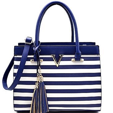 JA102-LP V-shaped Hardware Tassel Striped Satchel