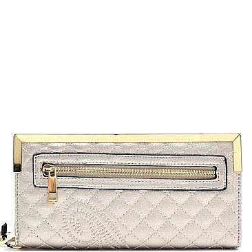 JA9051W-LP Paisley Detail Quilted Zip-Around Wristlet Wallet