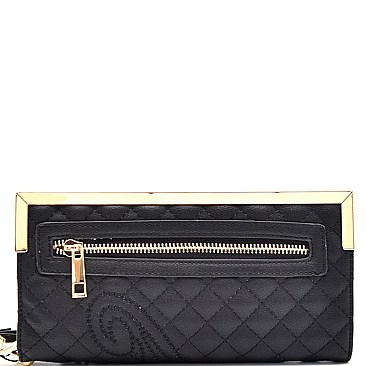 JA9051W-LP Paisley Detail Quilted Zip-Around Wristlet Wallet