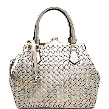 JA909-LP Kiss-Lock Frame Woven 2 Way Satchel