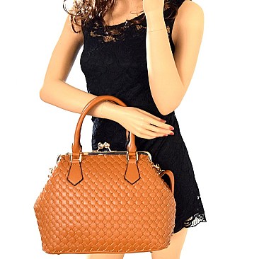 JA909-LP Kiss-Lock Frame Woven 2 Way Satchel