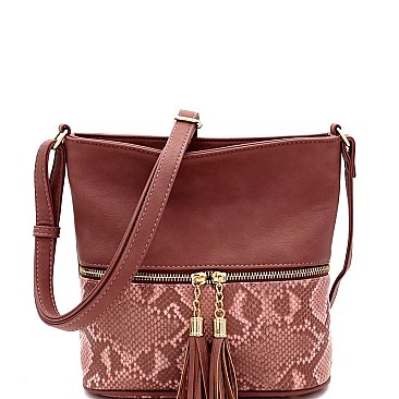 FRONT ZIPPER POCKET SNAKE PRINT CROSS BODY