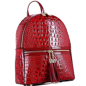 Crocodile Print Tassel Accent Backpack
