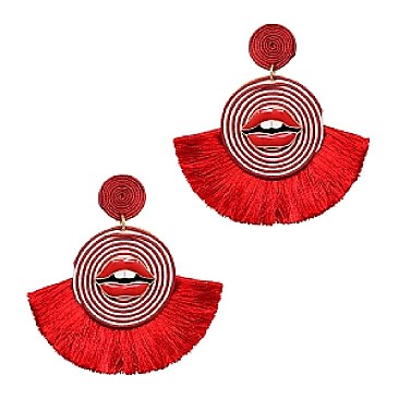 Lip Point Straw Tasselled Novelty Earring