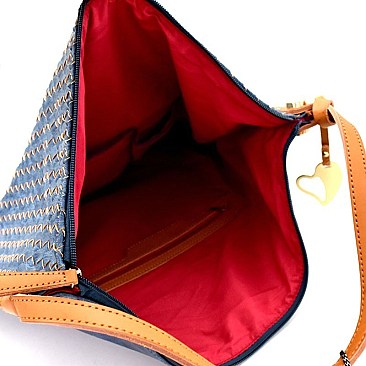 JK6398-LP Woven Detail Two-Tone Single Strap Hobo