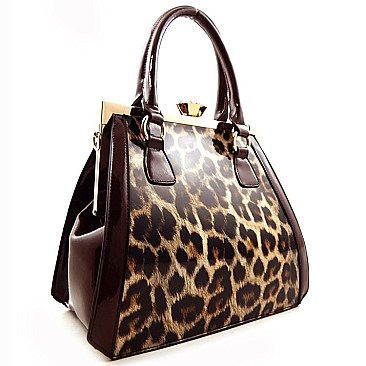 Leopard PRINT DIAMOND TOP KISS SNAP SATCHEL