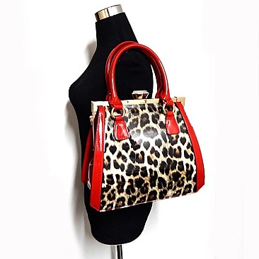 Leopard PRINT DIAMOND TOP KISS SNAP SATCHEL