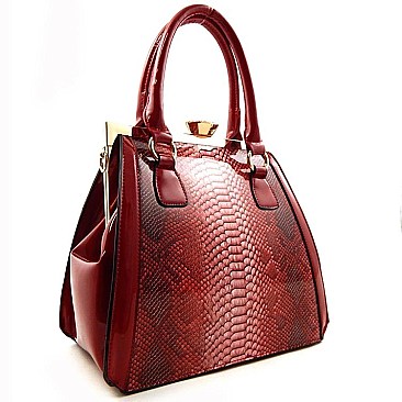 Snake Print Diamond Top Kiss Snap Satchel