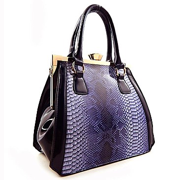 Snake Print Diamond Top Kiss Snap Satchel