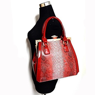 Snake Print Diamond Top Kiss Snap Satchel